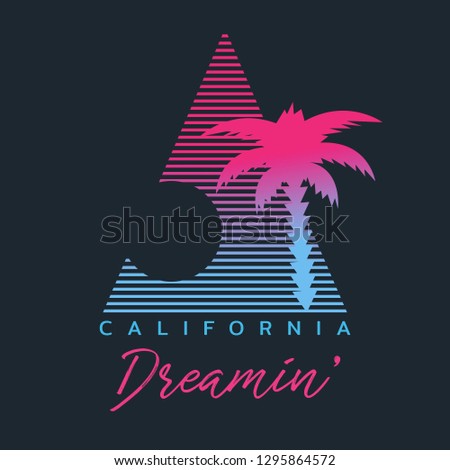 Vector illustration on the theme of surf and surfing in California.  Typography, t-shirt graphics, print, poster, banner, flyer, postcard