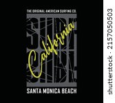 Vector illustration on the theme of surfing and surf in California, Santa Monica Beach. Sport typography, t-shirt graphics, print, poster, banner, flyer, postcard