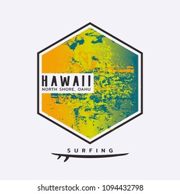 Vector illustration on the theme of surfing and surf in Hawaii. The abstract design. Typography, t-shirt graphics, print, poster, banner, flyer, postcard