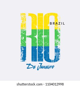 Vector illustration on the theme of surfing and surf in Rio De Janeiro, Brazil. Vintage design. Grunge background. Sport typography, t-shirt graphics, print, poster, banner, flyer, postcard