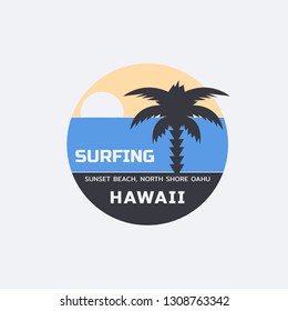 Vector illustration on the theme of surfing and surf in Hawaii. Stamp typography, t-shirt graphics, print, poster, banner, flyer, postcard