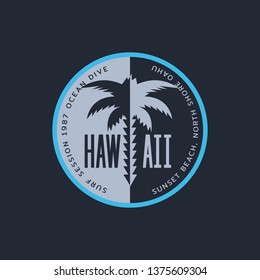 Vector illustration on the theme of surfing and surf in Hawaii. Stump typography, t-shirt graphics, print, poster, banner, flyer, postcard