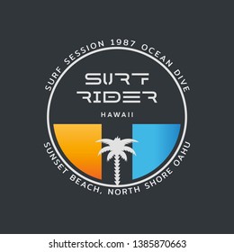 Vector illustration on the theme of surfing and surf in California, Venice Beach. Sport typography, t-shirt graphics, print, poster, banner, flyer, postcard