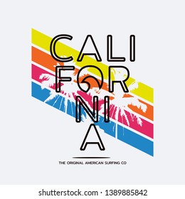 Vector illustration on the theme of surfing and surf in California. Sport typography, t-shirt graphics, print, poster, banner, flyer, postcard