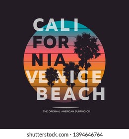 Vector illustration on the theme of surfing and surf in California, Venice Beach. Sport typography, t-shirt graphics, print, poster, banner, flyer, postcard