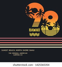 Vector illustration on the theme of surfing and surf in Hawaii. Number sport typography 