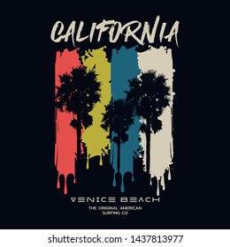Vector illustration on the theme of surfing and surf in California, Venice beach. Vintage design. Sport typography, t-shirt graphics, print, poster, banner, flyer, postcard