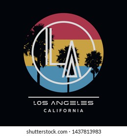 Vector illustration on the theme of surfing and surf in California, Los Angeles city. Sport typography, t-shirt graphics, print, poster, banner, flyer, postcard