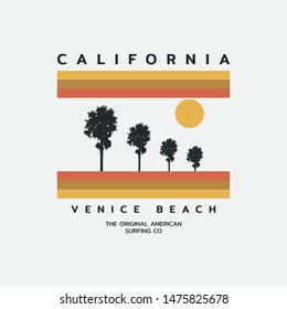 Vector illustration on the theme of surfing and surf in California, Venice beach. Sport typography, t-shirt graphics, print, poster, banner, flyer, postcard