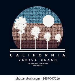 Vector illustration on the theme of surfing and surf in California, Venice beach.  Stamp typography, t-shirt graphics, print, poster, banner, flyer, postcard