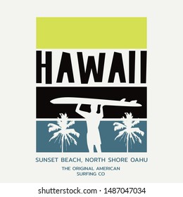 Vector illustration on the theme of surfing and surf in Hawaii. Sport typography, t-shirt graphics, print, poster, banner, flyer, postcard