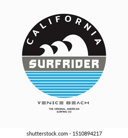 Vector illustration on the theme of surfing and surf rider in California, Venice beach.  