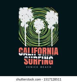 Vector illustration on the theme of surfing and surf in California. Sport typography, t-shirt graphics, print, poster, banner, flyer, postcard
