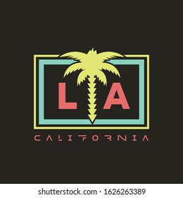 Vector illustration on the theme of surfing and surf in California, Los Angeles City. Sport typography, t-shirt graphics, print, poster, banner, flyer, postcard