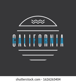 Vector illustration on the theme of surfing and surf in California. Sport typography, t-shirt graphics, print, poster, banner, flyer, postcard