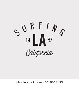 Vector illustration on the theme of surfing and surf in California, Los Angeles City. Sport typography, t-shirt graphics, print, poster, banner, flyer, postcard