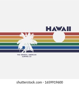 Vector illustration on the theme of surfing and surf in Hawaii. Sport typography, t-shirt graphics, print, poster, banner, flyer, postcard