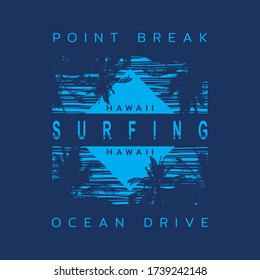 Vector illustration on the theme of surfing and surf in Hawaii. Typography, t-shirt graphics, print, poster, banner, flyer, postcard