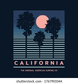 Vector illustration on the theme of surfing and surf in California. Sport typography, t-shirt graphics, print, poster, banner, flyer, postcard