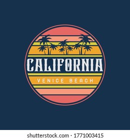 Vector illustration on the theme of surfing and surf in California, Venice beach. Stamp typography, t-shirt graphics, print, poster, banner, flyer, postcard