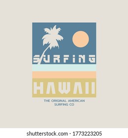 Vector illustration on the theme of surfing and surf in Hawaii. Typography, t-shirt graphics, print, poster, banner, flyer, postcard