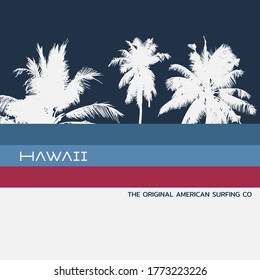 Vector illustration on the theme of surfing and surf in Hawaii. Typography, t-shirt graphics, print, poster, banner, flyer, postcard