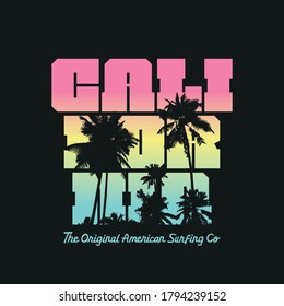 Vector illustration on the theme of surfing and surf in California. Sport typography, t-shirt graphics, print, poster, banner, flyer, postcard