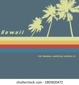 Vector illustration on the theme of surfing and surf in Hawaii. Sport typography, t-shirt graphics, print, poster, banner, flyer, postcard