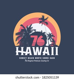 Vector illustration on the theme of surfing and surf in Hawaii. Number sport typography, t-shirt graphics, print, poster, banner, flyer, postcard