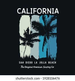 Vector illustration on the theme of surfing and surf in California. Sport typography, t-shirt graphics, print, poster, banner, flyer, postcard