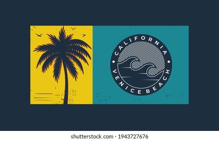 Vector illustration on the theme of surfing and surf in California. Sport typography, t-shirt graphics, print, poster,etc
