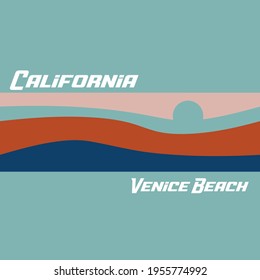Vector illustration on the theme of surfing and surf in California, Venice beach. Sport typography, t-shirt graphics, print, poster, banner, flyer, postcard