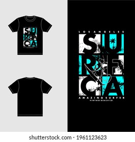 Vector illustration on the theme of surfing and surf in California, Santa Monica Beach. Sport typography, t-shirt graphics, print, poster, banner, flyer, postcard