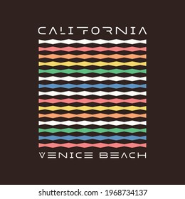 Vector illustration on the theme of surfing and surf in California, Santa Monica Beach. Sport typography, t-shirt graphics, print, poster, banner, flyer, postcard
