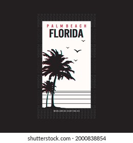 Vector illustration on the theme of surfing and palm beach in florida . Vintage design. Sport typography, t-shirt graphics, print, poster, banner, flyer, postcard,etc.
