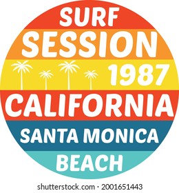 Vector illustration on the theme of surfing and surf in California