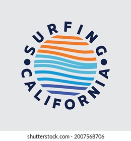 Vector illustration on the theme of surfing and surf in California. Stump typography, t-shirt graphics, print, poster, banner, flyer, postcard