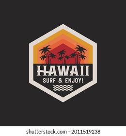Vector illustration on the theme of surfing and surf in Hawaii. Stamp typography, t-shirt graphics, print, poster, banner, flyer, postcard