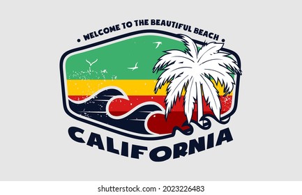 Vector illustration on the theme of surfing and surf california. Vintage design. for t-shirt graphics, print, poster, banner, flyer, postcard and more uses.
