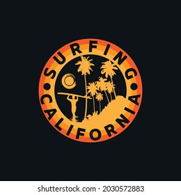 Vector illustration on the theme of surfing and surf in California. Stump typography, t-shirt graphics, print, poster, banner, flyer, postcard