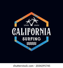 Vector illustration on the theme of surfing and surf rider in California. Stamp typography, t-shirt graphics, print, poster, banner, flyer, postcard