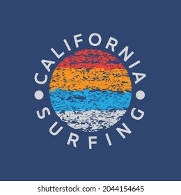Ilustración vectorial sobre el tema del surf y el surf en California. Tipografía de bulto, gráficos de camisetas, impresión, afiche, pancarta, volante, postal