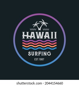 Vector illustration on the theme of surfing and surf in Hawaii. Stamp typography, t-shirt graphics, print, poster, banner, flyer, postcard