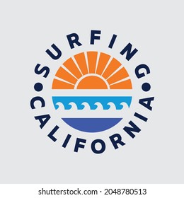 Vector illustration on the theme of surfing and surf in California. Stump typography, t-shirt graphics, print, poster, banner, flyer, postcard