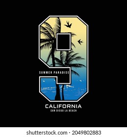 Vector illustration on the theme of surfing and surf in California. Sport typography, t-shirt graphics, print, poster, banner, flyer, postcard