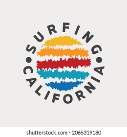 Vector illustration on the theme of surfing and surf in California. Stump typography, t-shirt graphics, print, poster, banner, flyer, postcard