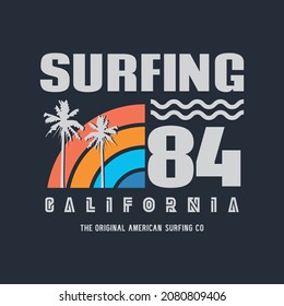 Vector illustration on the theme of surfing and surf in California. Number sport typography, t-shirt graphics, print, poster, banner, flyer, postcard