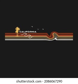 Vector illustration on the theme of surfing in california. Vintage design. Typography, t-shirt graphics, poster, banner, flyer, print, postcard