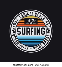 Vector illustration on the theme of surfing and surf in Hawaii. Stump typography, t-shirt graphics, print, poster, banner, flyer, postcard