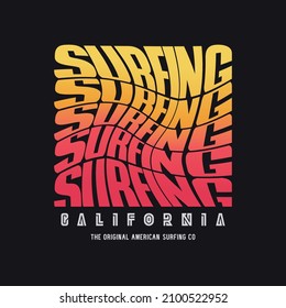 Vector illustration on the theme of surfing and surf in California. Sport typography, t-shirt graphics, print, poster, banner, flyer, postcard